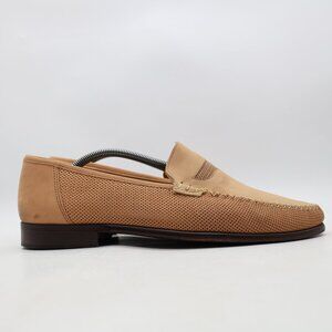 Zelli Perforated Beige Suede Men's Size 11.5 W Moc Toe Slip On Penny Loafers